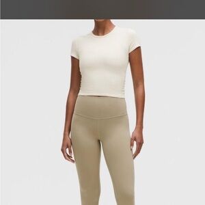 Cream Ribbed Crop Top and Tan Leggings